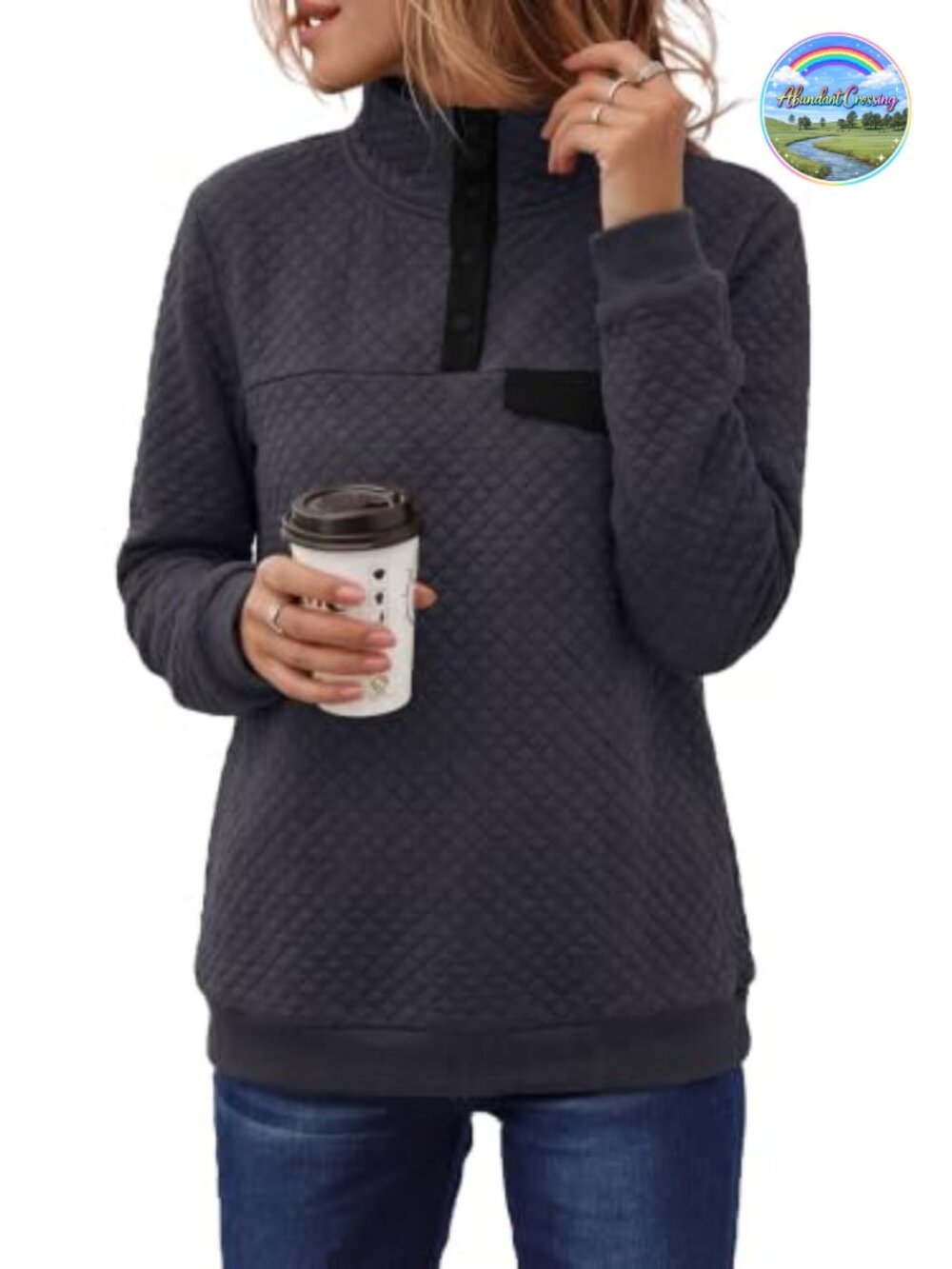 Quarter Zip Sweatshirt Quilted Pullover Kangaroo Pocket Relaxed Fit